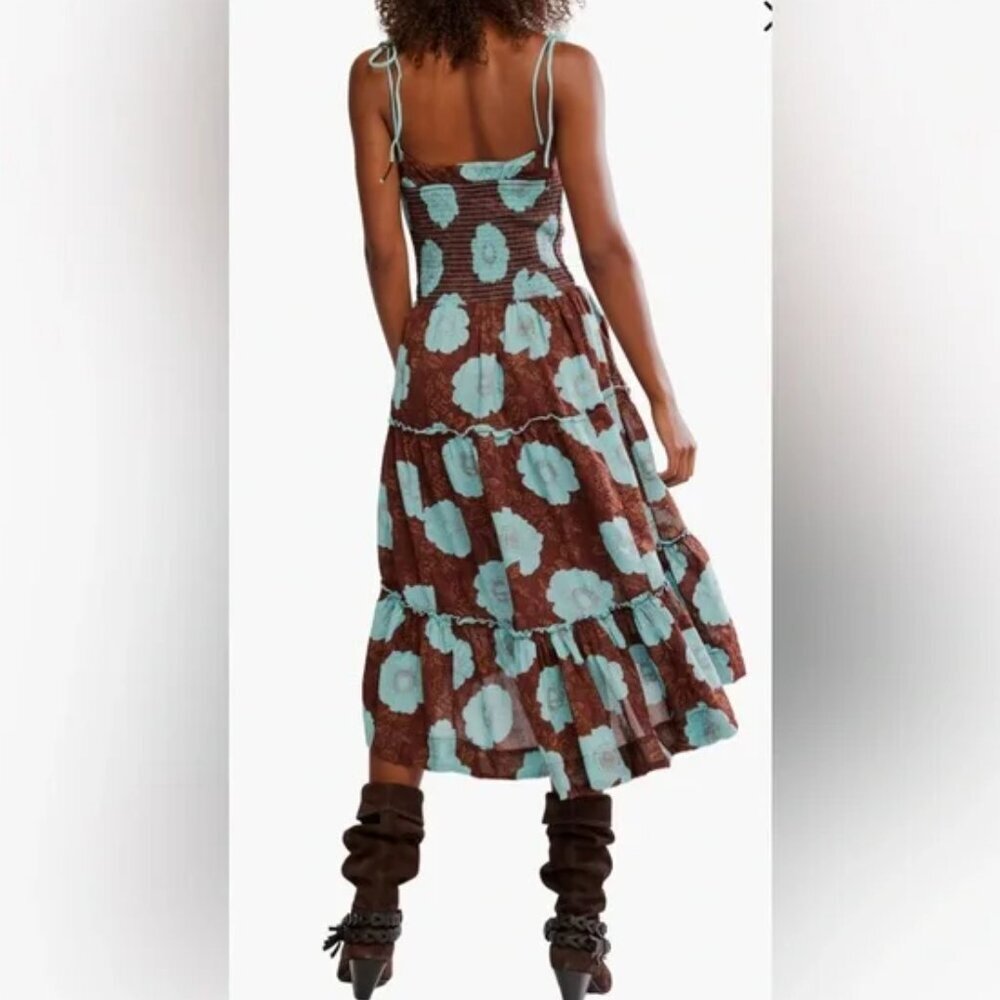 Free People Adriel Tie Strap Tiered Midi Dress. Sz: Large - Picture 2 of 11